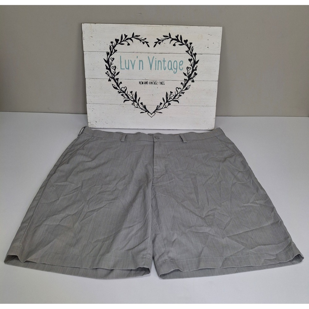 PGA Tour Mens Gray Herringbone Golf Shorts Size 38 Flat Front Mesh Pockets